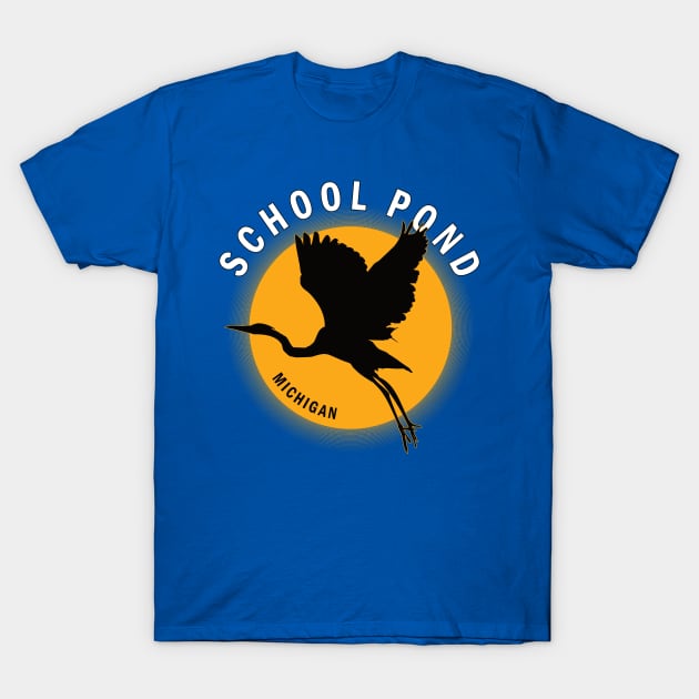 School Pond in Michigan Heron Sunrise T-Shirt by BirdsEyeWorks